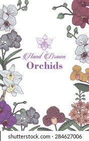 Hand drawn of orchid flowers invitation card