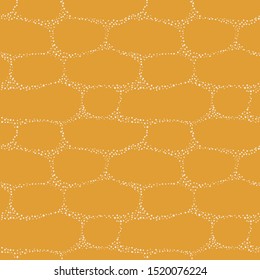 Hand drawn organic abstract white cell structure design. Seamless geometric vector pattern on orange background. Great for wellbeing, food, spa products, packaging, texture, concept, packaging