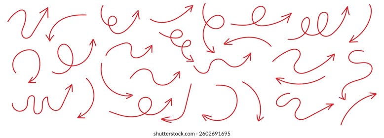 Hand drawn organic arrow set. Hand drawn arrow vector icons set. sketch arrow design for business plan and education. Isolated vector arrows, hand drawn on a white background