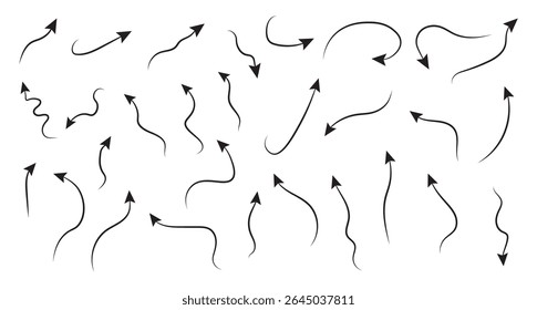 Hand drawn organic arrow set. Hand drawn arrow vector icons set. sketch arrow design for business plan and education. Isolated vector arrows, hand drawn on a white background.
