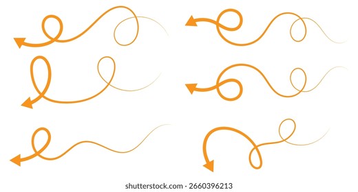 Seta orgânica desenhada à mão ajustada. Conjunto de ícones de vetor de seta desenhada à mão. design de seta de esboço para plano de negócios e educação. Setas vetoriais isoladas, desenhadas à mão sobre um fundo branco 