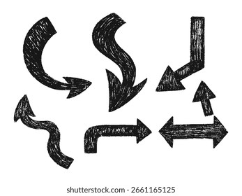 Conjunto de flecha orgánica dibujada a mano. Conjunto de iconos de vector de flecha dibujado a mano. diseño de flecha de boceto para Plan de negocios y educación. Flechas de Vector aisladas, dibujadas a mano sobre un fondo blanco
