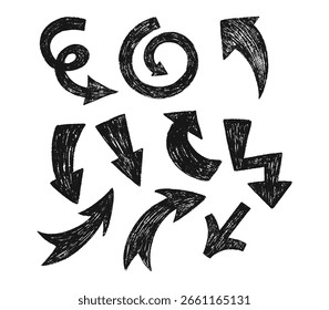 Conjunto de flecha orgánica dibujada a mano. Conjunto de iconos de vector de flecha dibujado a mano. diseño de flecha de boceto para Plan de negocios y educación. Flechas de Vector aisladas, dibujadas a mano sobre un fondo blanco