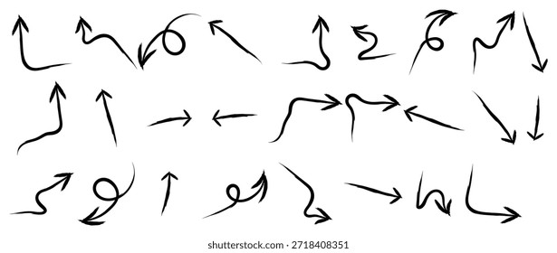 Conjunto de flecha orgánica dibujada a mano. Conjunto de iconos de vector de flecha dibujado a mano. diseño de flecha de boceto para Plan de negocios y educación. Flechas de Vector aisladas, dibujadas a mano sobre un fondo blanco