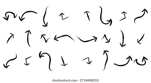 Hand drawn organic arrow set. Hand drawn arrow vector icons set. sketch arrow design for business plan and education. Isolated vector arrows, hand drawn on a white background