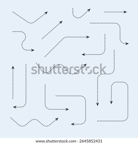Hand drawn organic arrow set. Hand drawn arrow vector icons dash arrow set. sketch arrow design for business plan and education. Isolated arrows, hand drawn on a soft blue background