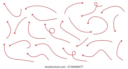 Hand drawn organic arrows set. Red Hand drawn arrows vector icon set. sketch arrows design for business plan and education. Hand drawn on a black background.