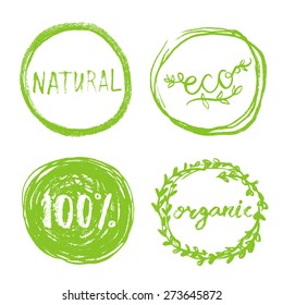 Hand drawn organic collection for your eco design, round frames set.