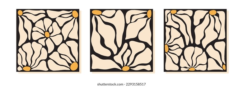 Hand drawn organic cut out flowers in modern style abstract square posters. Wall posters by henri matisse style