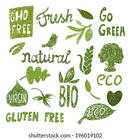 Hand drawn Organic food labels and elements