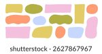 Hand drawn organic irregular text boxes, organic wavy shapes and rounded rectangles. Pastel colored empty speech bubbles with hand drawn crayon or grain texture. Abstract doodle liquid shapes.