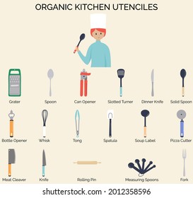 Hand Drawn Organic kitchen utensils Icon Set