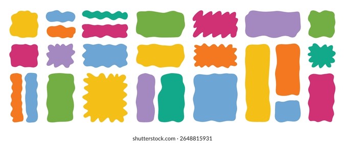 hand drawn organic liquid rectangle frame shapes set. vector fluid square blobs. wavy irregular abstract flat text box spots. curvy random colorful banners. Vector illustration