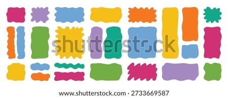 hand drawn organic liquid rectangle frame shapes set. vector fluid square blobs. wavy irregular abstract flat text box spots. curvy random colorful banners. Vector illustration