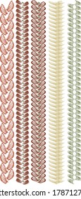 Hand drawn organic motifs assembled into rhythmically repeating rows of pattern