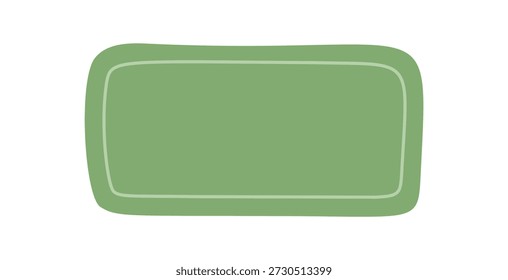 Hand drawn organic rectangle frame with a green background and outline style. This card template uses a border for text and functions as simple label for modern decor or invitation layout.