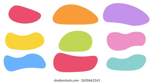 Hand drawn organic rectangle frames. Abstract doodle liquid shapes. Organic free flat blobs. Irregular fluid bubbles. Empty text box.