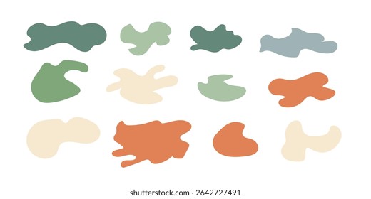 Quadros retangulares orgânicos desenhados à mão. Abstrato rabiscar formas líquidas. Bolhas planas orgânicas livres. Bolhas de fluido irregulares. Caixa de texto vazia. Ilustração vetorial isolada no plano de fundo branco