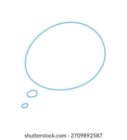 Dibujado a mano de la burbuja de discurso redondo orgánico como icono. Caja de nube azul para preguntas o comentarios y pensamiento de chat. Símbolo abstracto mínimo de la burbuja, aislado para el discurso, el mensaje de la caja y la idea de la nube.