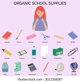 Hand Drawn Organic School Supplies Set