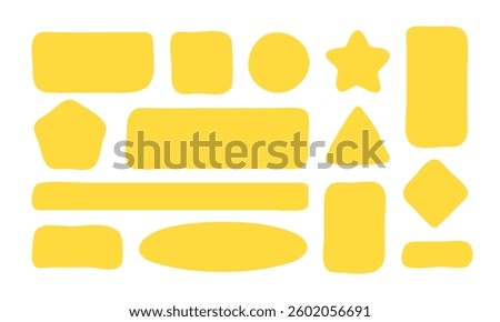 Hand drawn organic shapes. Set of liquid forms. Irregular yellow blobs for comment text. Vector