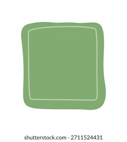 La forma cuadrada orgánica dibujada a mano forma un marco fluido con un borde de parche y un borde de garabato suave. Abstractas fondo de mancha verde con contorno de rectángulo natural para el uso de elementos de texto.
