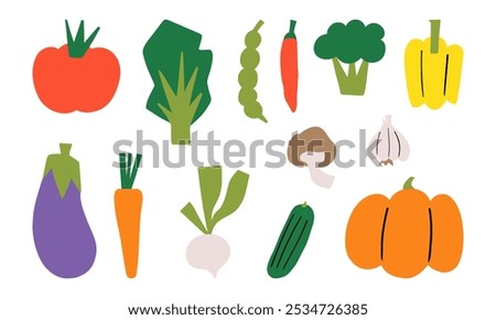 Hand Drawn Organic Vegetable Icons. A collection of 13 hand-drawn vegetable icons, perfect for healthy food, organic, and farm-to-table designs. Featuring a variety of fresh vegetables.