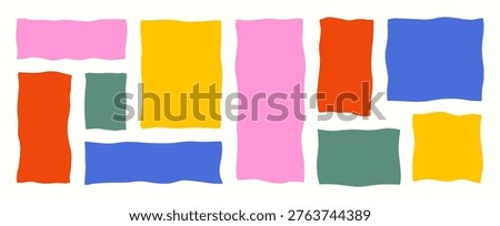 Hand Drawn Organic Wavy Rectangle Frame. Doodle Wave Shape. Rectangular Text Box. Vector Irregular Free Hand Forms for Sticker, Banner, Poster, Web Design and Social Media
