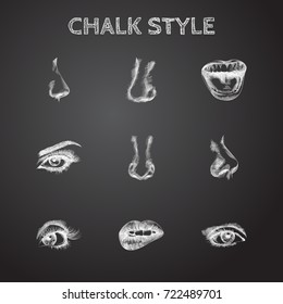 Hand Drawn Organs Sketches Set. Collection Of Tongue, Passion, Eyeball And Other Sketch Elements.
