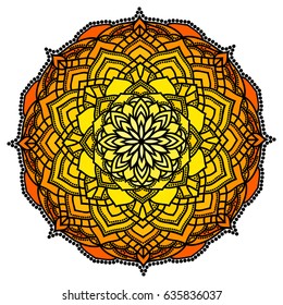 Hand drawn oriental ornamental ethnic lace round mandala for t-shirt design, vintage card, party invitation, yoga poster, fashion neckerchief, scarf, brochures, gift album, scrapbook, henna tattoo etc