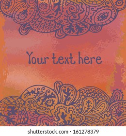 Hand drawn oriental pattern on grunge watercolor background