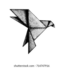 Hand drawn origami bird illustration.