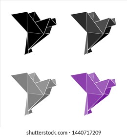 Hand drawn origami vector illustration. Colour silhouetted figures of doves on white background. Black, grey and purple. Paper folding art. Perfect for icon or logo.