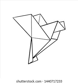 Hand drawn origami vector illustration. Black contoured figure of dove on white background. Paper folding art. Perfect for icon or logo.