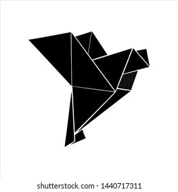 Hand drawn origami vector illustration. Black silhouetted figure of dove on white background. Paper folding art. Perfect for icon or logo.