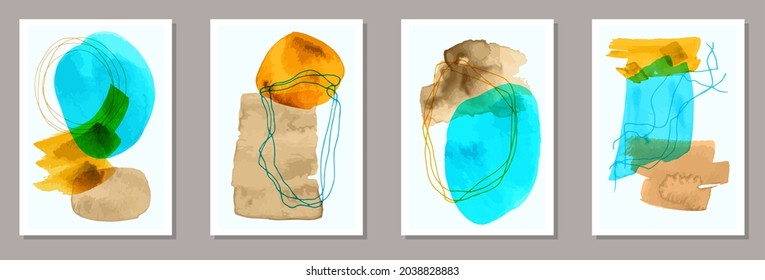 Hand drawn original canvas vector collection. Watercolor splashes backgrounds. Chinese style design. Youth wall poster layouts. Brush stroke elements.