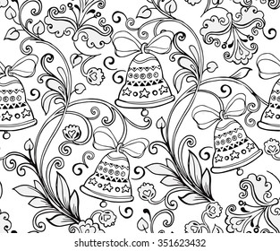 Hand drawn ornament with Christmas bells for the anti stress coloring page.