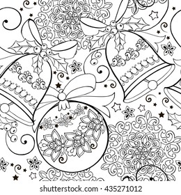 Hand drawn ornament with Christmas bells for the anti stress coloring page.