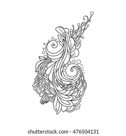 Hand Drawn Ornament with floral pattern. for coloring book for adult. Template for Greeting Card. Vector Monochrome background