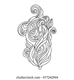 Hand Drawn Ornament with floral pattern. for coloring book for adult. Template for Greeting Card. Vector Monochrome background