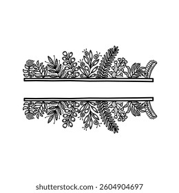 Hand drawn ornament of flower frames with line art, ornate leaf border, Floral Frame Divider