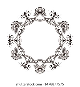 Hand drawn ornament mehendi style. Stylized henna style empty frame for decoration. Design for cards, cover, folder, notebook