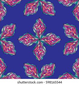 Hand drawn ornament pattern. Vector geometric tracery seamless background. Abstract colorful texture for wallpaper, wrapping, textile design, fabric.