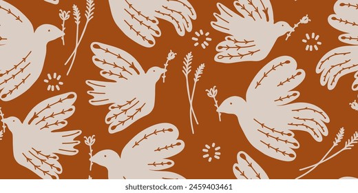 Adorno dibujado a mano sin patrón con pájaros. Abstractas estampado monocromo de moda.
