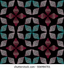 Hand drawn ornament seamless pattern. Vector abstract colorful shiny background.
