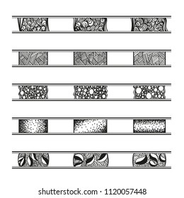 Hand drawn ornament vector line border set. Design element. Pattern for design. Trendy doodle style. Vector illustration.