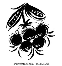 hand drawn, ornamental, black silhouette in grunge style