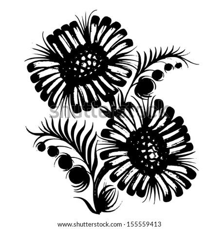 hand drawn, ornamental, black silhouette in grunge style
