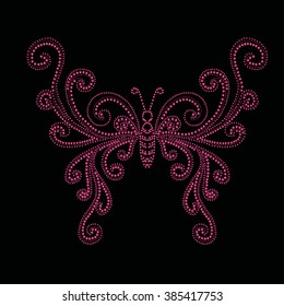 Hand drawn ornamental butterfly outline illustration with decorative ornaments