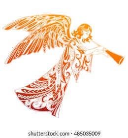 Hand drawn ornamental christmas angel. It can be used for tattoo or print on t-shirt.